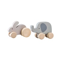 Set of 2 - Wooden Wheelie Rabbit & Elephant Toys