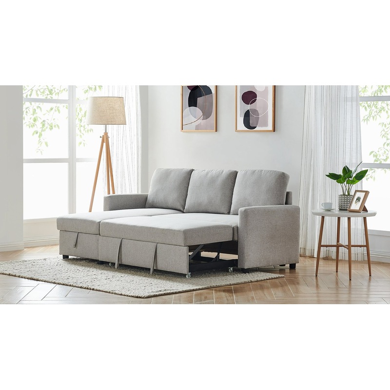 2m Linen Fabric 3 Seater Pullout Sofa Bed Modular With Storage Chaise Futon Corner Beds 7446931132145 2m Linen Fabric 3 Seater Pullout Sofa, Bandlon Sofa Chaise With Pull Out Sleeper And Storage