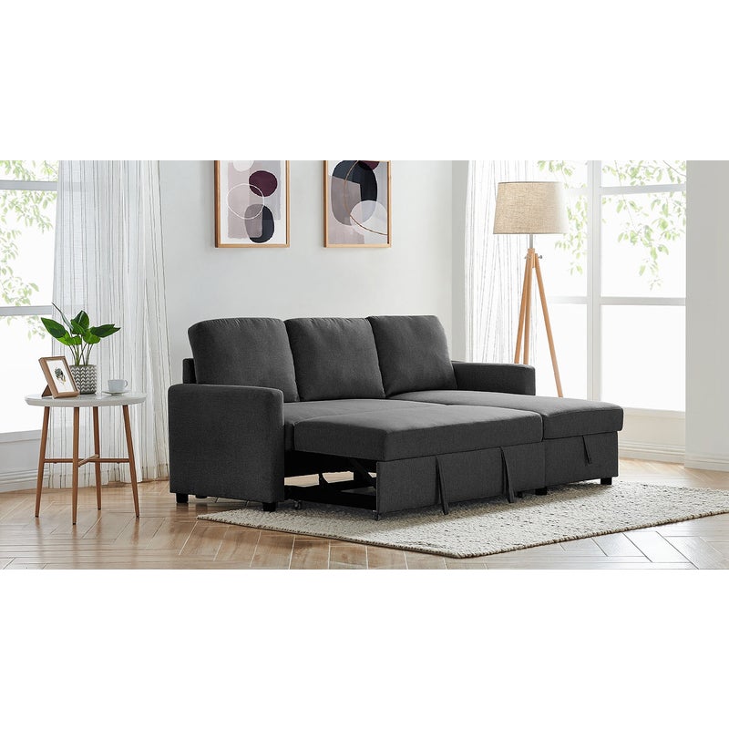 2m Linen Fabric 3 Seater Pullout Sofa, Bandlon Sofa Chaise With Pull Out Sleeper And Storage Bed