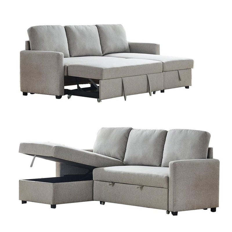 2m Linen Fabric 3 Seater Pullout Sofa, Bandlon Sofa Chaise With Pull Out Sleeper And Storage Units Texas