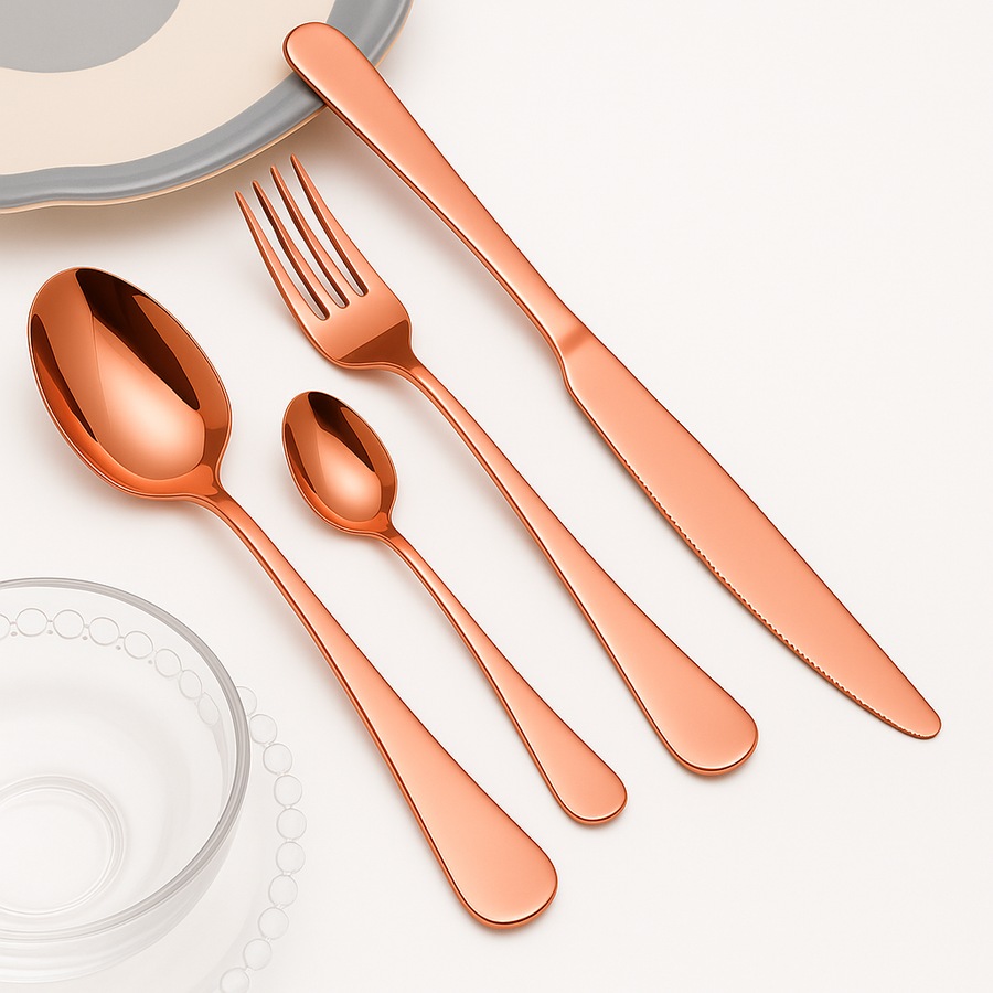 Cutlery Set Rose Gold 32 pcs Stainless Steel Knife Fork Spoon Stylish Teaspoon Kitchen