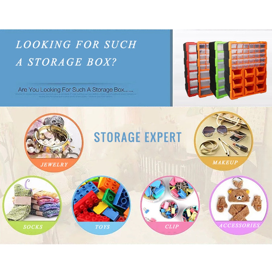 Parts Storage Organiser 39 Drawers Tool Organizer Box Dividers Garage Workshop Workstation