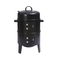 3in1 Portable Charcoal BBQ Vertical Smoker Roaster Grill Steel Water Steamer