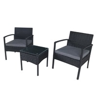 3pc Lounge Set Outdoor Furniture Rattan Wicker Chair Tempered Glass Coffee Table Garden Patio Balcony