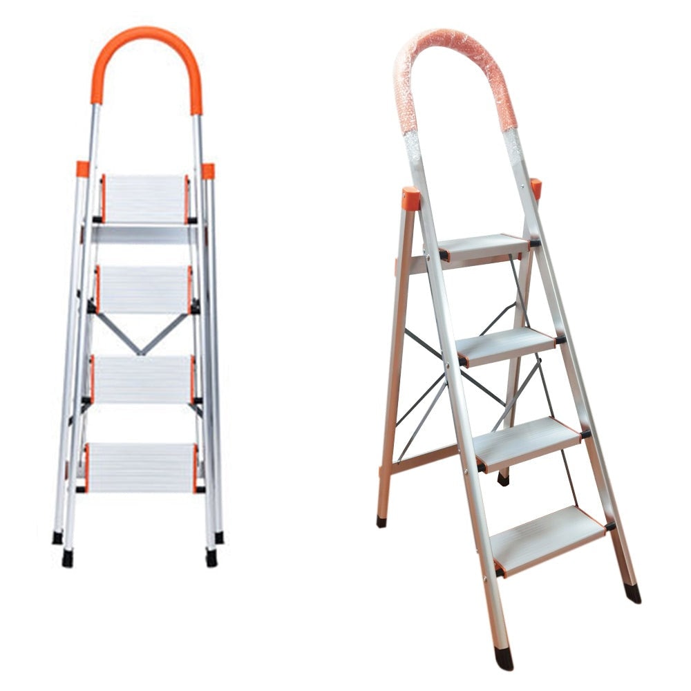 4 Step Aluminium Multi Purpose Folding Ladder Light Weight Non Slip Platform Salesbay