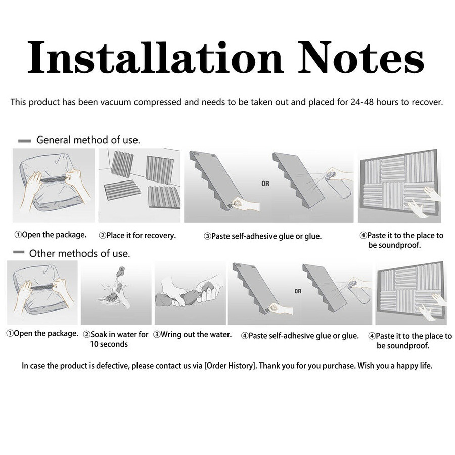 48PCS Studio Acoustic Foam Sound Proofing Absorption Panel Wall Insulation Pad L