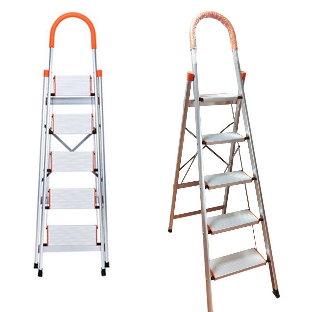 5 Step Aluminium Multi Purpose Folding Ladder Light Weight Non Slip Platform Salesbay