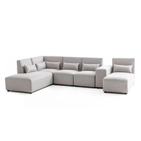 Foret 6 Seater Sofa Modular Corner Lounge Couch Fabric Left Chaise Ottoman Beige L Shape