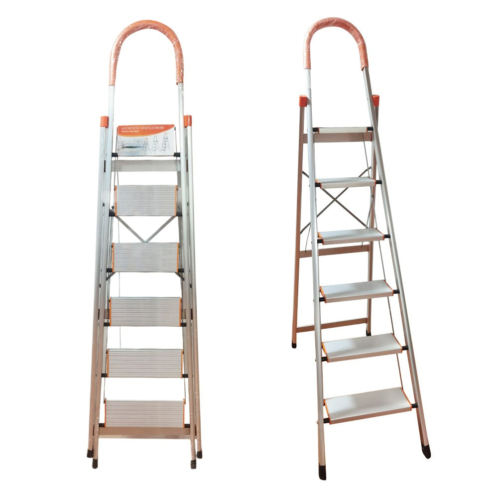 6 Step Aluminium Multi Purpose Folding Ladder Light Weight Non Slip Platform Salesbay