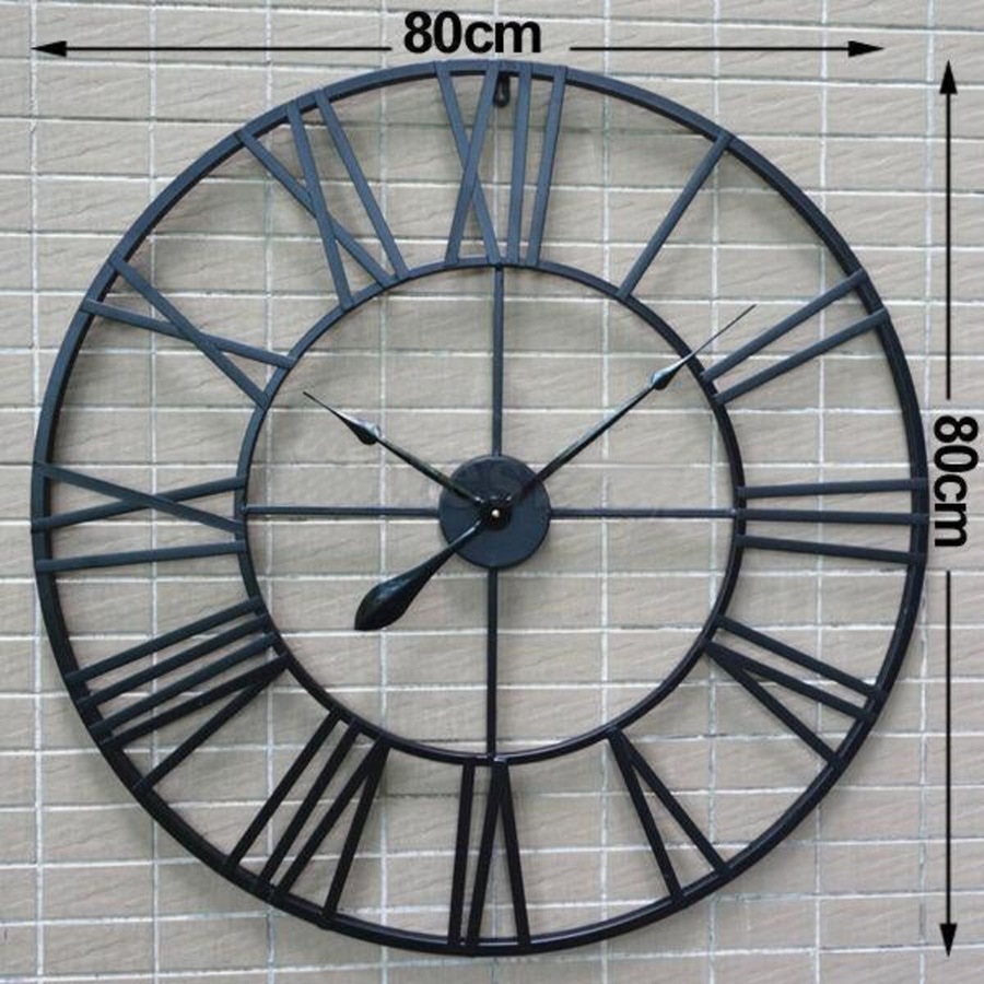 Salesbay 80cm Large Round Wall Clock Metal Industrial Vintage