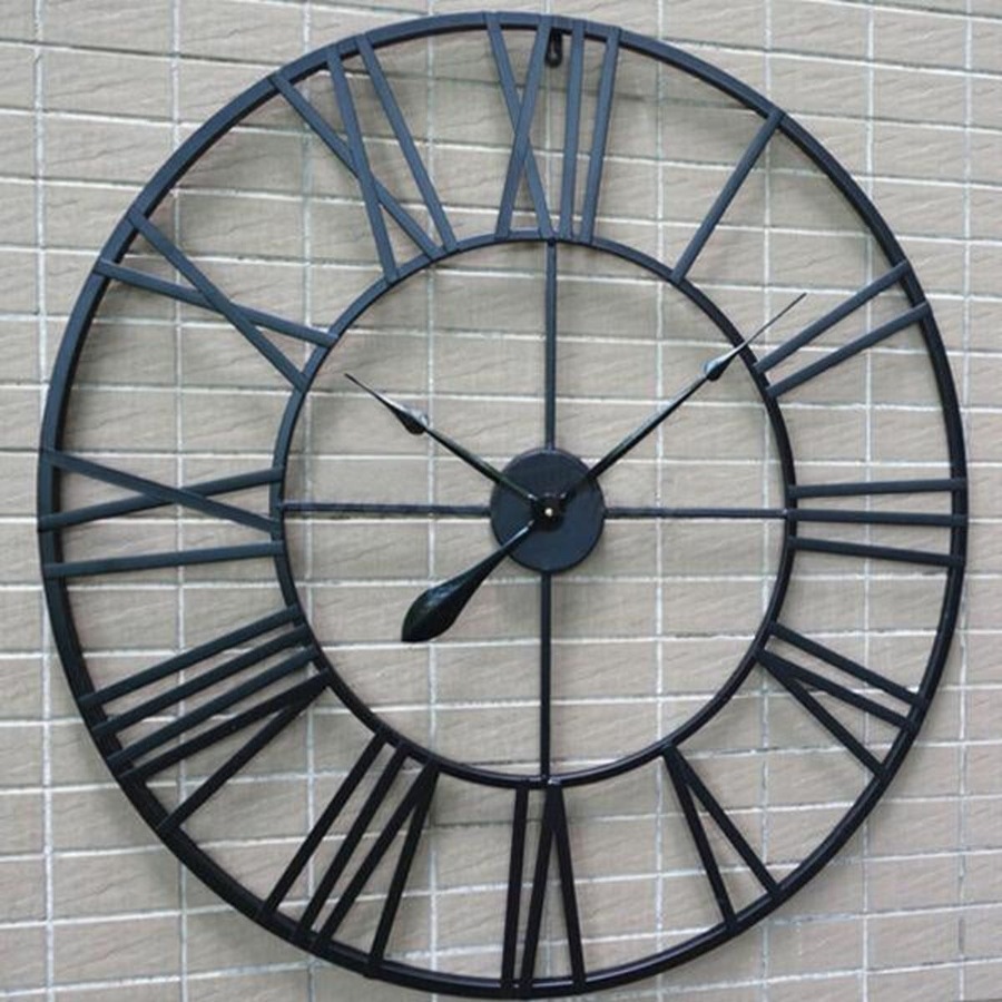 Salesbay 80cm Large Round Wall Clock Metal Industrial Vintage