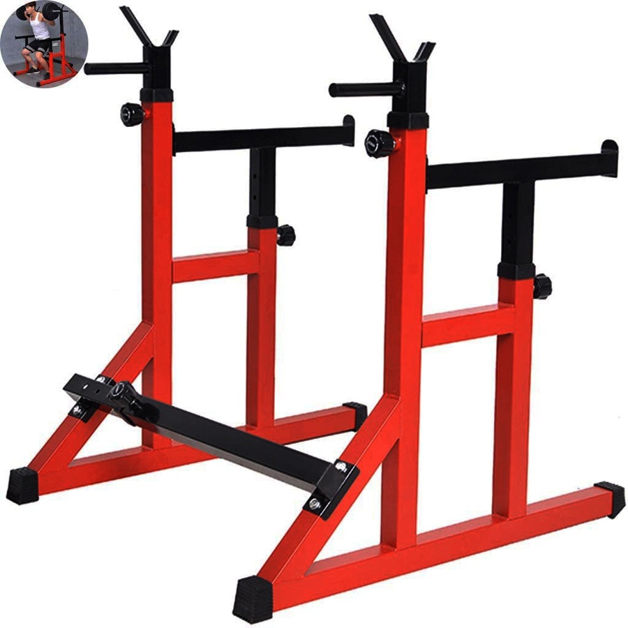Fitness Master Adjustable Squat Rack Barbell Bench Press Stand Home Gym Weight Training