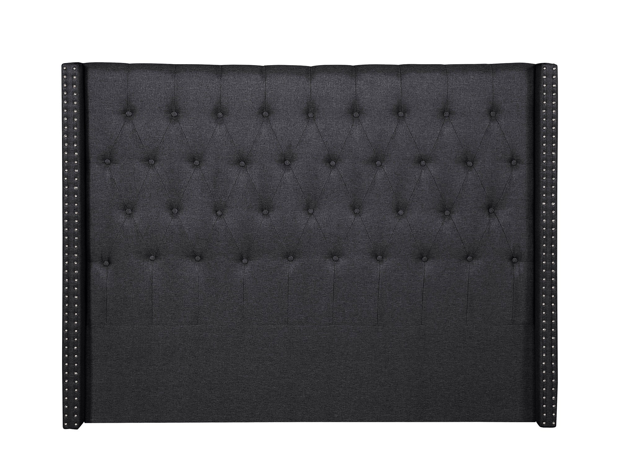 Foret Bed Head Double Size Headboard Bedhead Frame Base Stud Tufted Fabric Black