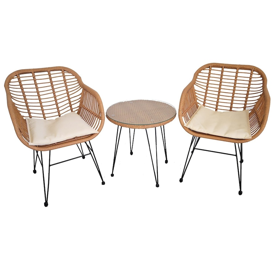 Elora 3pc Outdoor Rattan Chair Set Patio Garden Furniture w/ Table Patio Balcony