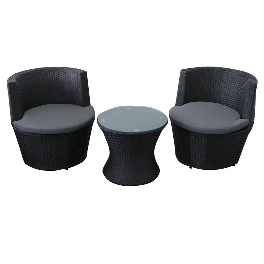 Elora 3pc Round Rattan Bistro Set Outdoor Patio Chairs w/ Glass Table Balcony