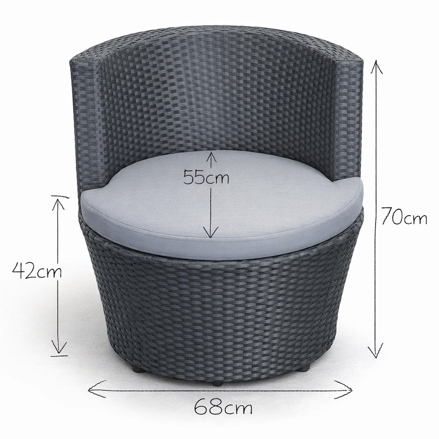 Elora 3pc Round Rattan Bistro Set Outdoor Patio Chairs w/ Glass Table Balcony