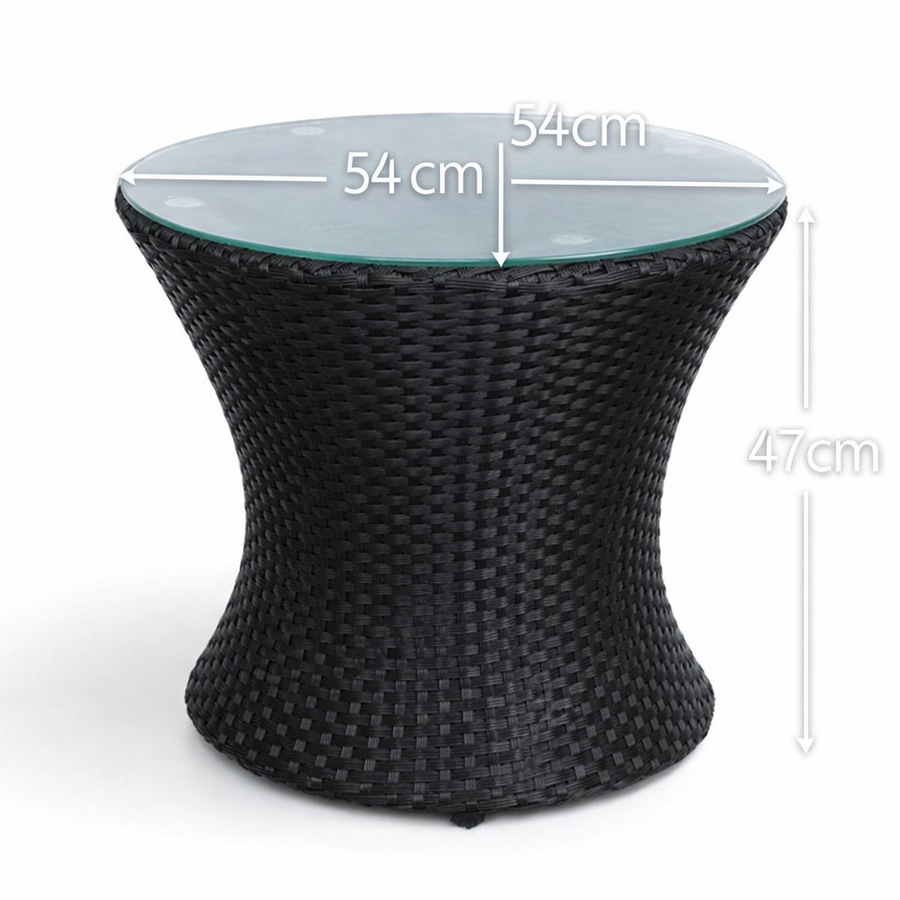 Elora 3pc Round Rattan Bistro Set Outdoor Patio Chairs w/ Glass Table Balcony