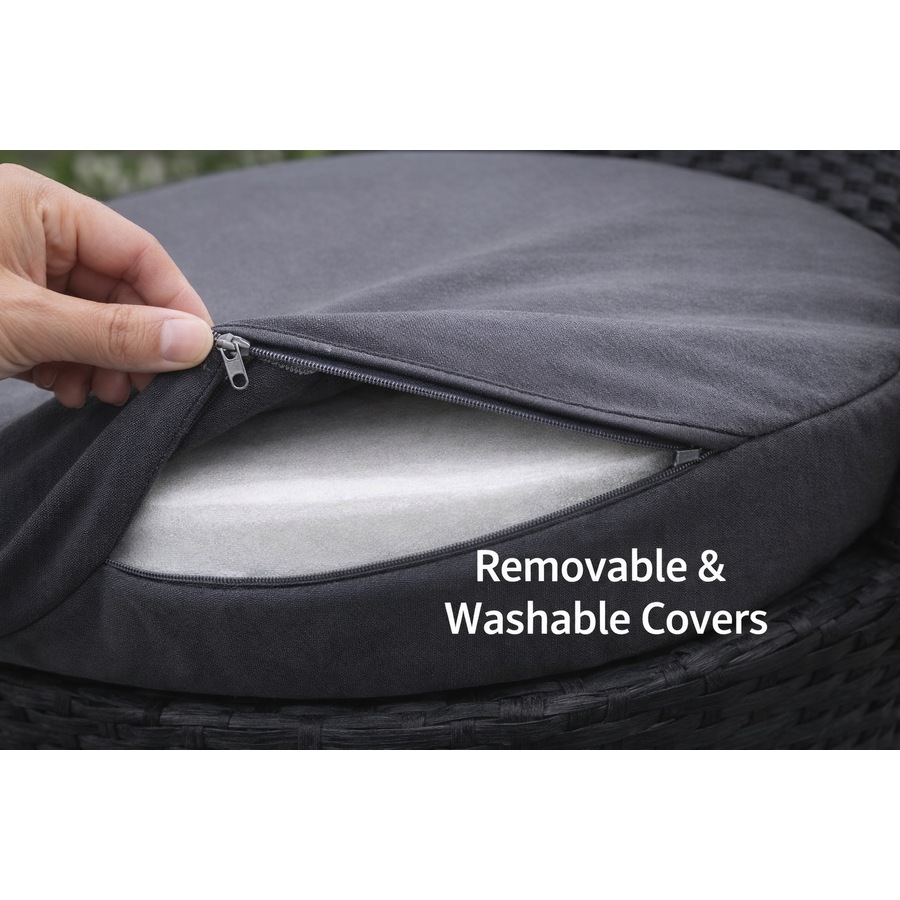 Elora 3pc Round Rattan Bistro Set Outdoor Patio Chairs w/ Glass Table Balcony