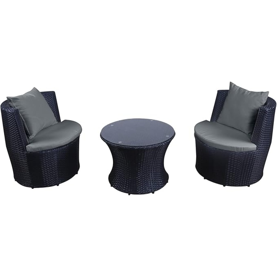 Elora 3pc Round Rattan Bistro Set Outdoor Patio Chairs w/ Glass Table Balcony