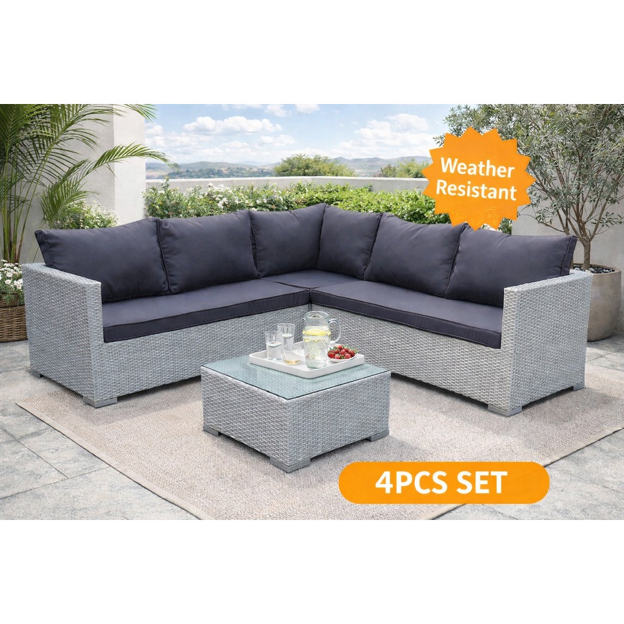 Elora 4pc Outdoor Rattan Corner Sofa Set Patio Garden Furniture w/ Table