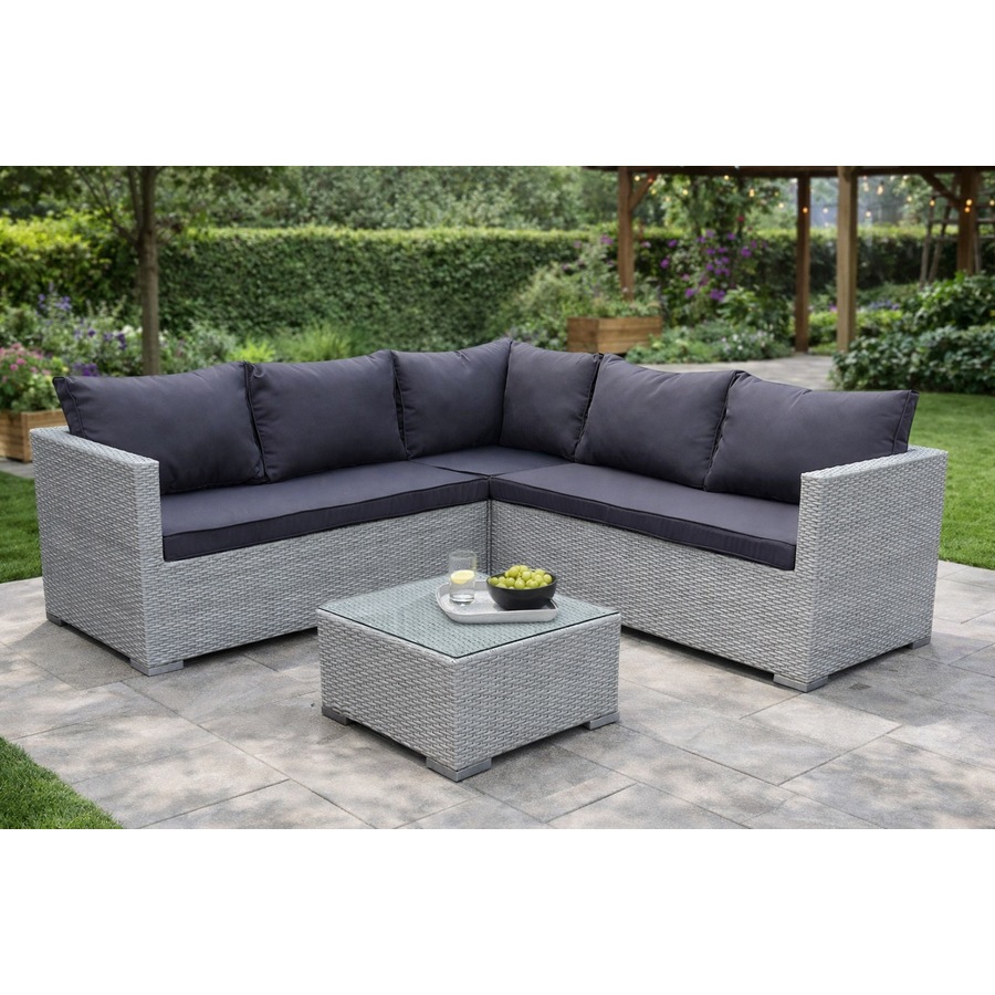 Elora 4pc Outdoor Rattan Corner Sofa Set Patio Garden Furniture w/ Table