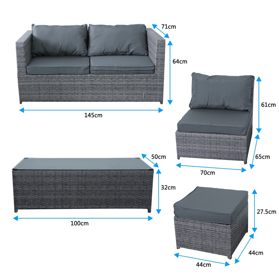 Elora 6pc Outdoor Rattan Wicker Sofa Set with Cushions Glass Table for Patio