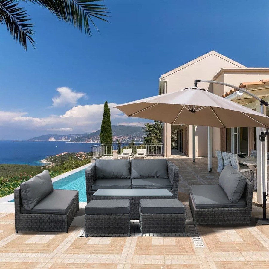 Elora 6pc Outdoor Rattan Wicker Sofa Set with Cushions Glass Table for Patio