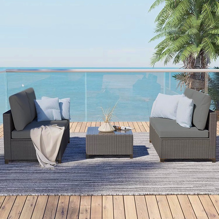 Elora 6pc Outdoor Rattan Wicker Sofa Set with Cushions Glass Table for Patio