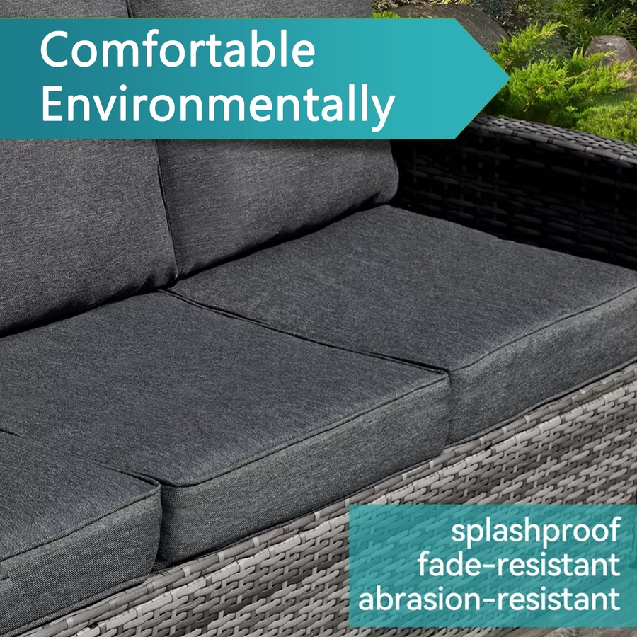 Elora 6pc Outdoor Rattan Wicker Sofa Set with Cushions Glass Table for Patio