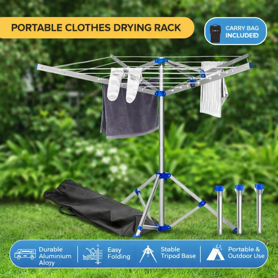 Elora Folding Umbrella Style Laundry Dryer Clothes Rack Outdoor Camping Portable
