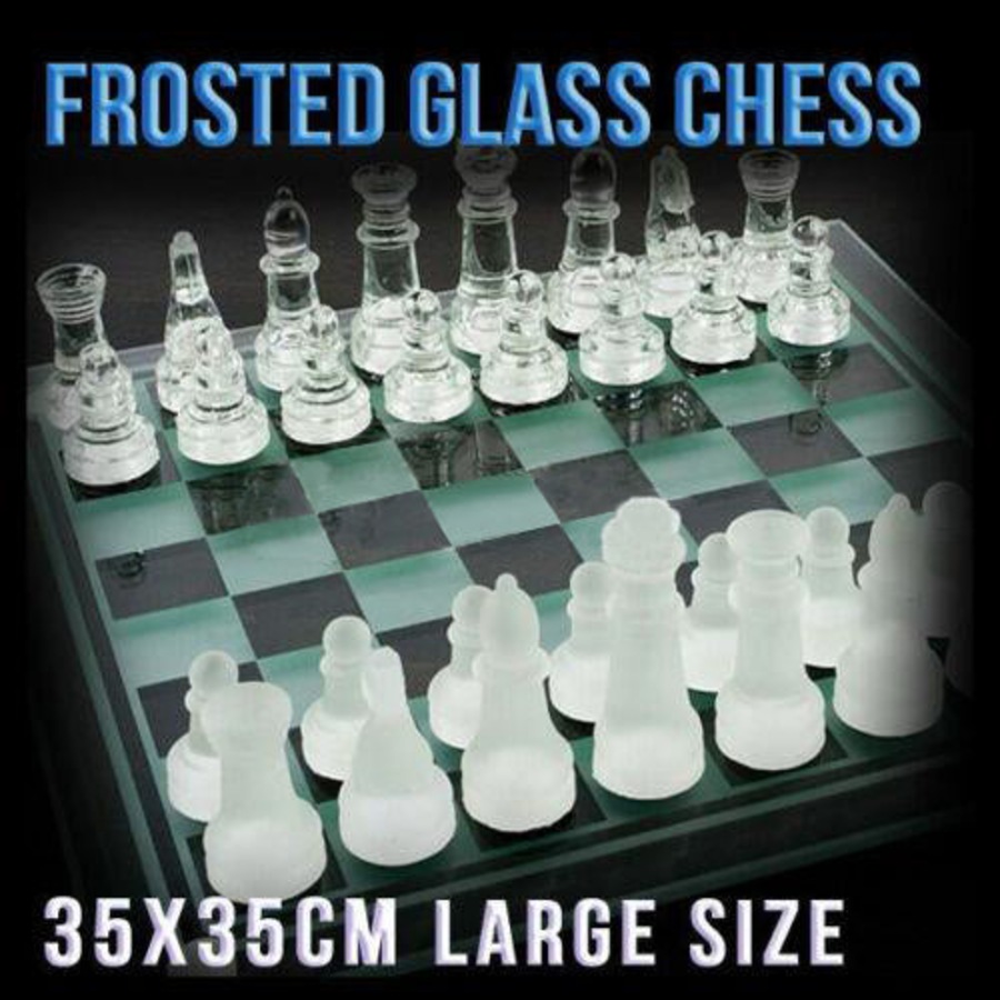 Glass Chess Set Extra Large 35 x 35 cm Board Elegant Clear Frosted Game Set
