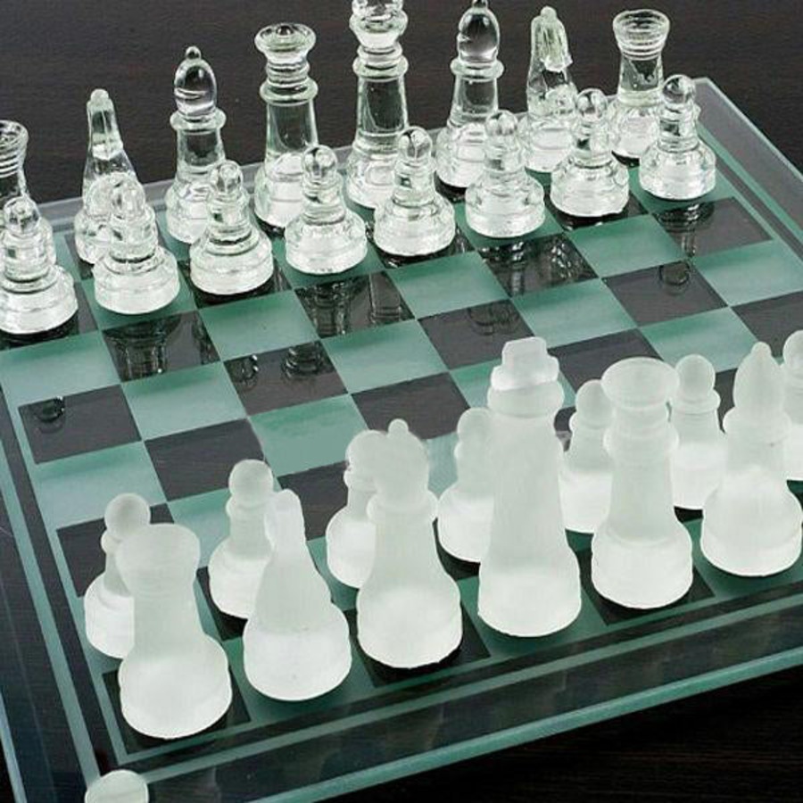 Glass Chess Set Extra Large 35 x 35 cm Board Elegant Clear Frosted Game Set