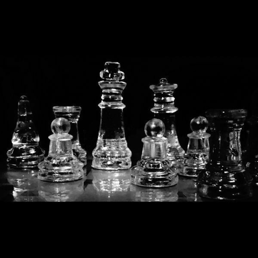 Glass Chess Set Extra Large 35 x 35 cm Board Elegant Clear Frosted Game Set