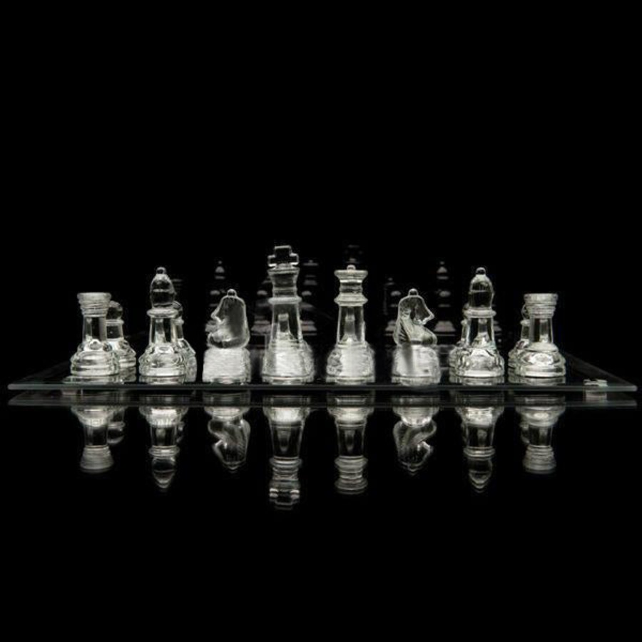 Glass Chess Set Extra Large 35 x 35 cm Board Elegant Clear Frosted Game Set