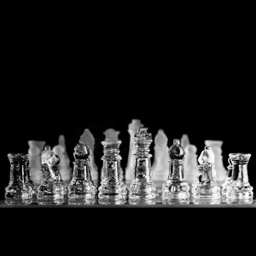 Glass Chess Set Extra Large 35 x 35 cm Board Elegant Clear Frosted Game Set