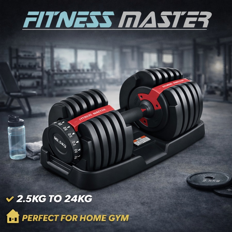 Fitness Master 24kg Single Adjustable Dumbbell Dial Home Gym Fitness Weight