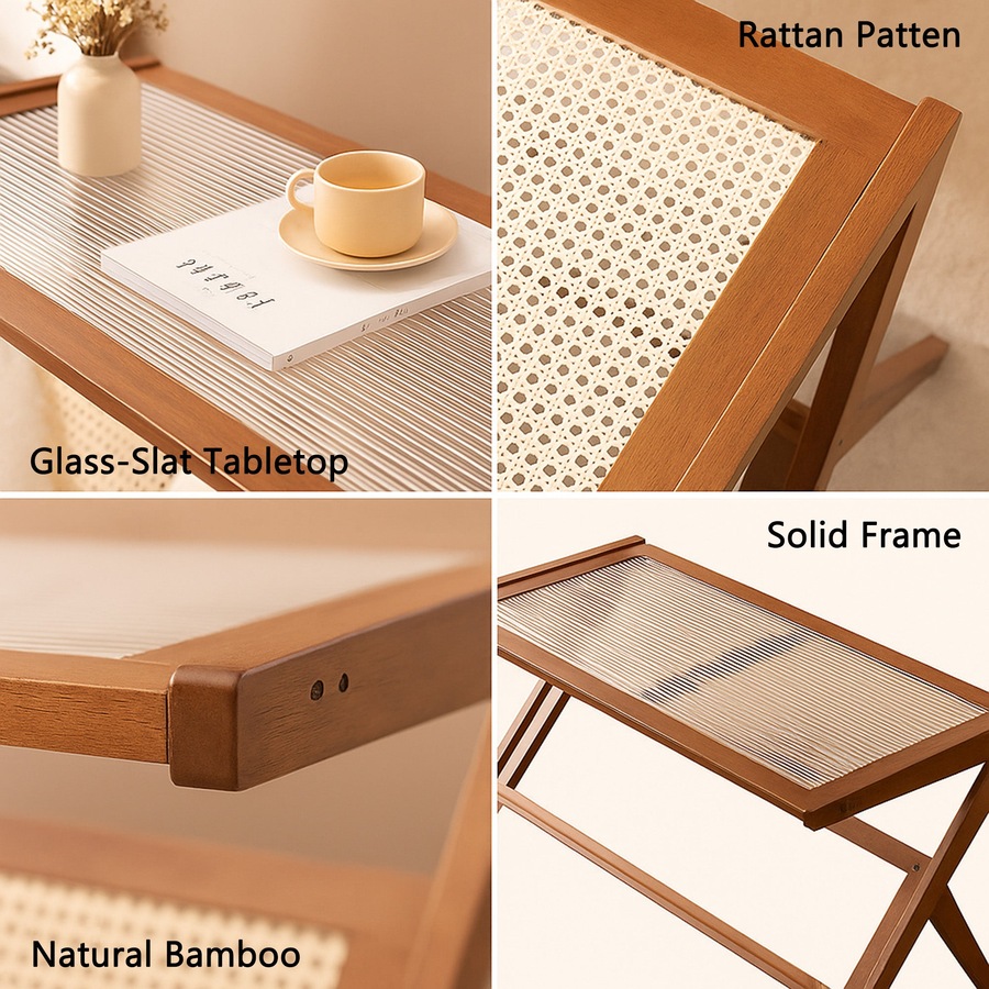 FORET 100cm Bamboo Coffee Table With Storage Shelf Modern Wooden Tea Table Brown