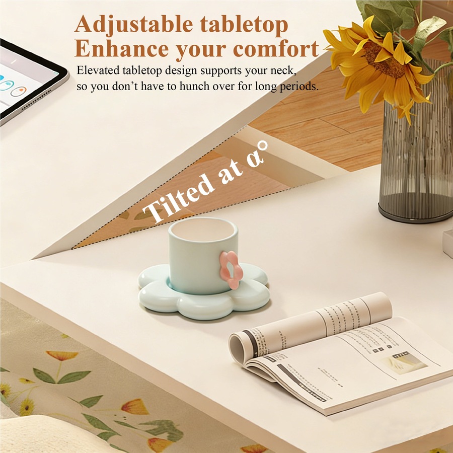 FORET 120cm Adjustable Overbed Table Rolling Bed Desk Tilt Top White
