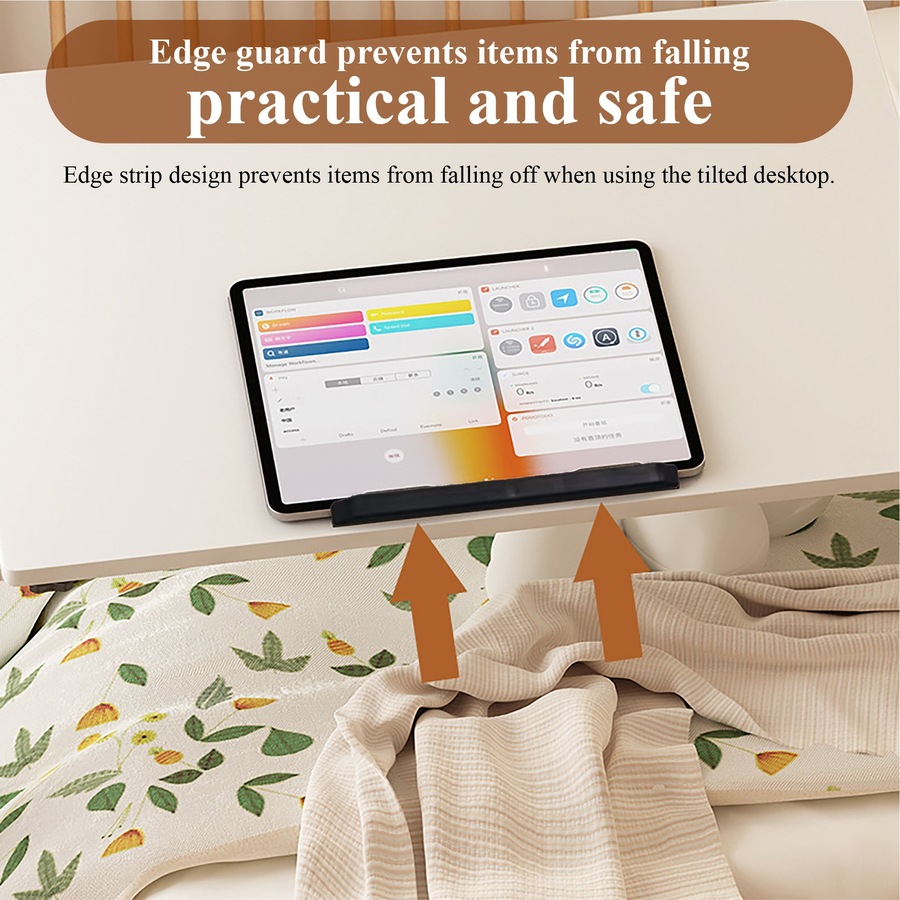 FORET 120cm Adjustable Overbed Table Rolling Bed Desk Tilt Top White