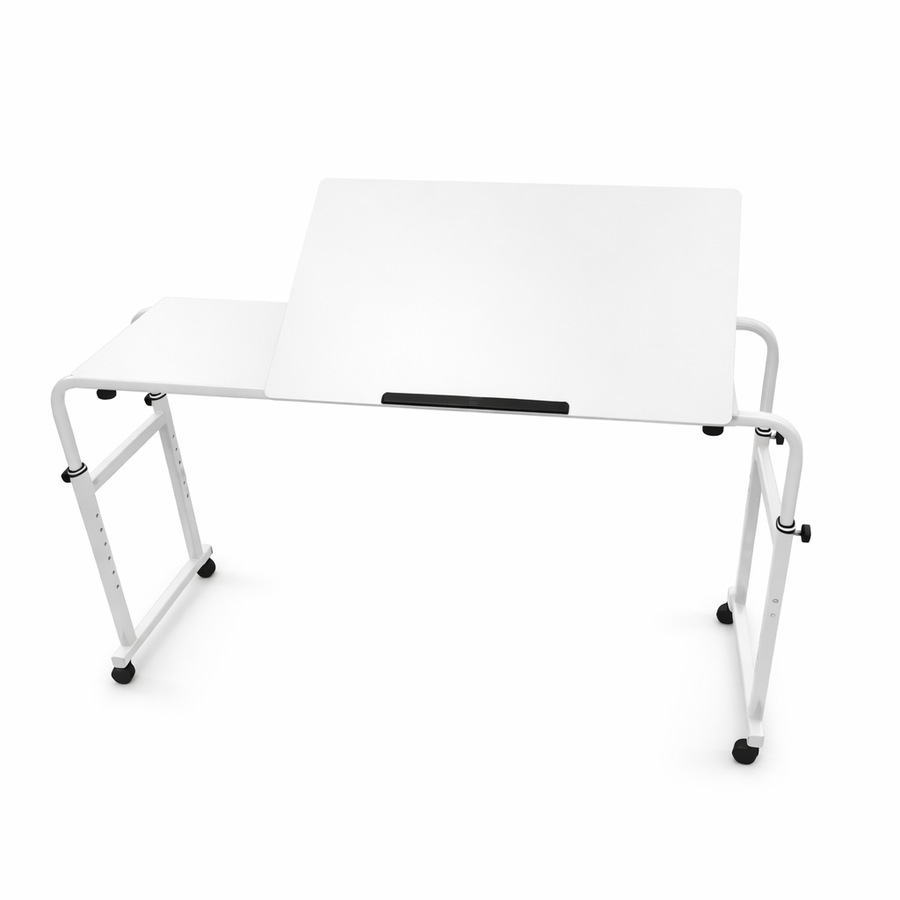 FORET 120cm Adjustable Overbed Table Rolling Bed Desk Tilt Top White