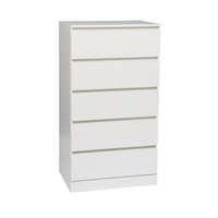 Foret Dresser Tallboy Lowboy Cabinet Bedroom Storage Chest 5 Drawers Wood White