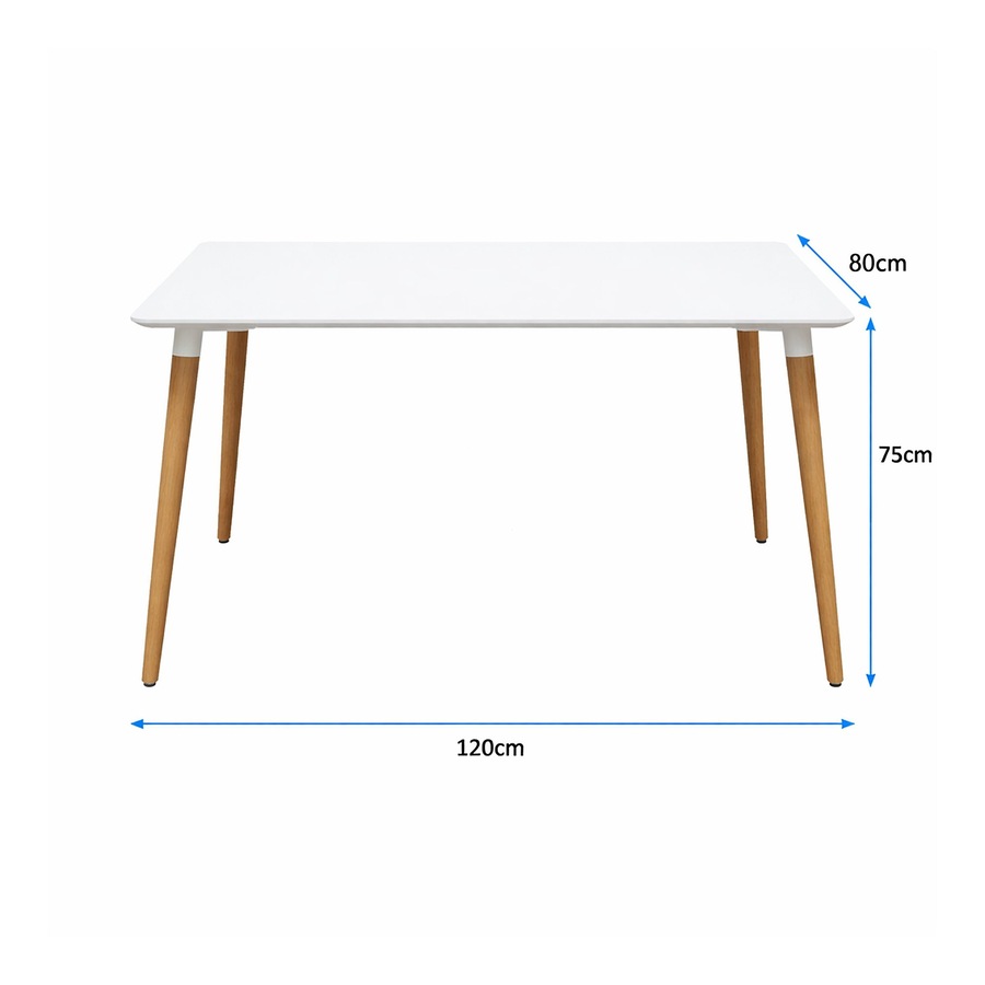 FORET 5pcs Dining Table Set 120cm White Table & 4 Blue Upholstered Chairs
