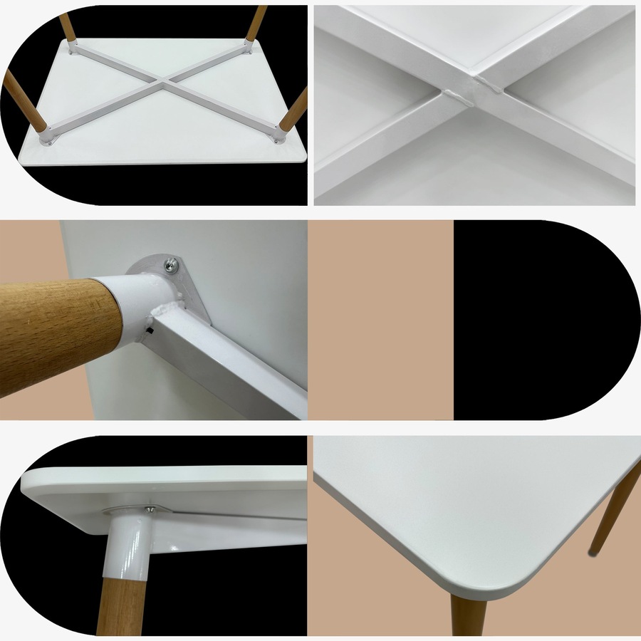 FORET 5pcs Dining Table Set 120cm White Table & 4 Blue Upholstered Chairs