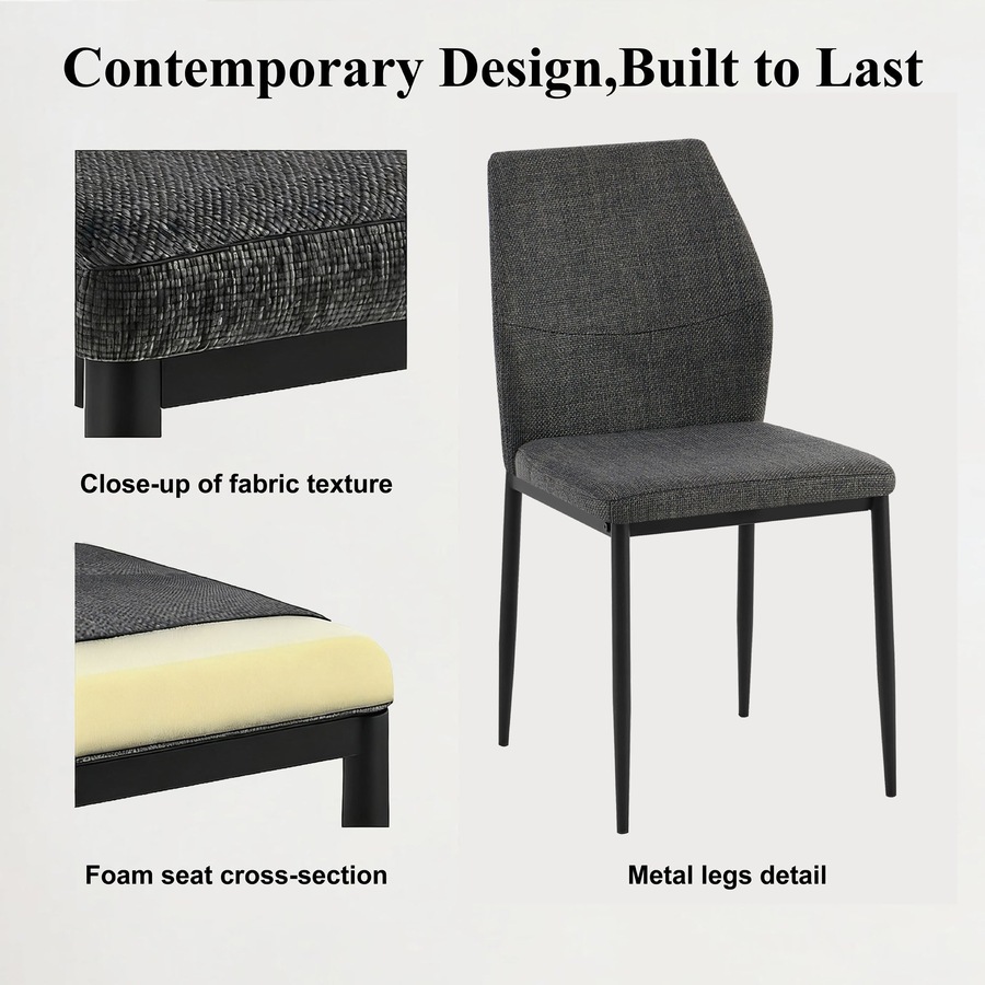 FORET Dining Table Set For 4 White Table Dark Grey Fabric Chairs