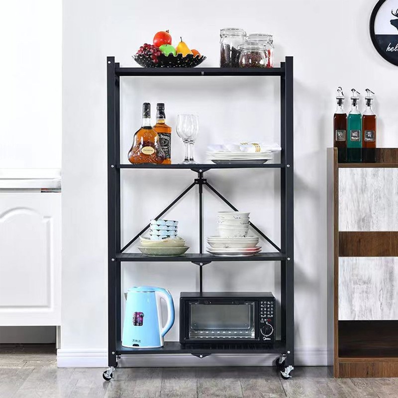 Buy Foret Bookshelf Foldable Shelf Metal Display Rack Kitchen Shelves Wheels Storage 4/5 Tier