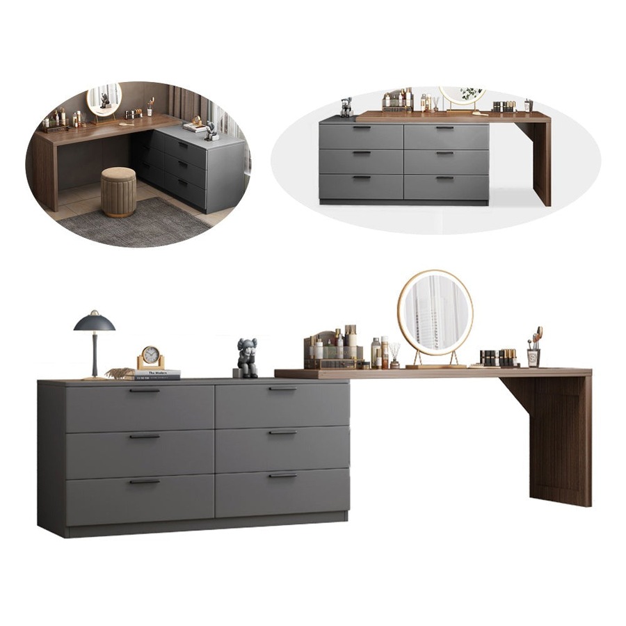 Foret Luxurious Extendable Desk Office Home Study L-shape Lowboy Storage Cabinet Grey