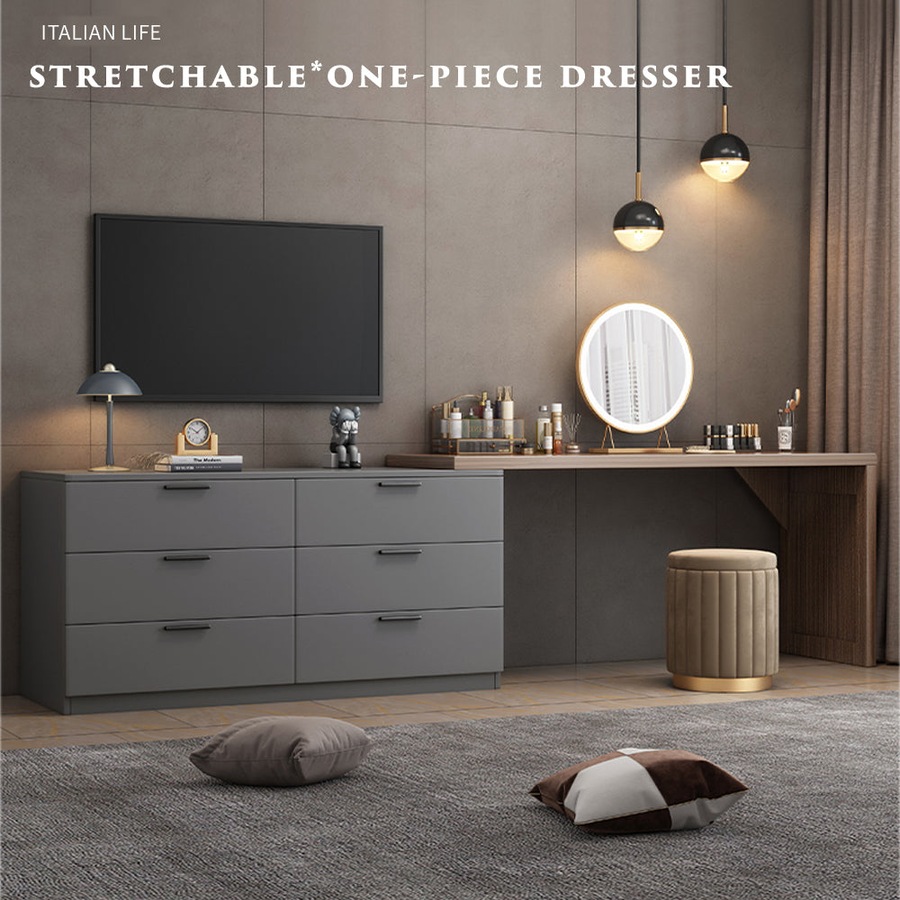 Foret Luxurious Extendable Desk Office Home Study L-shape Lowboy Storage Cabinet Grey