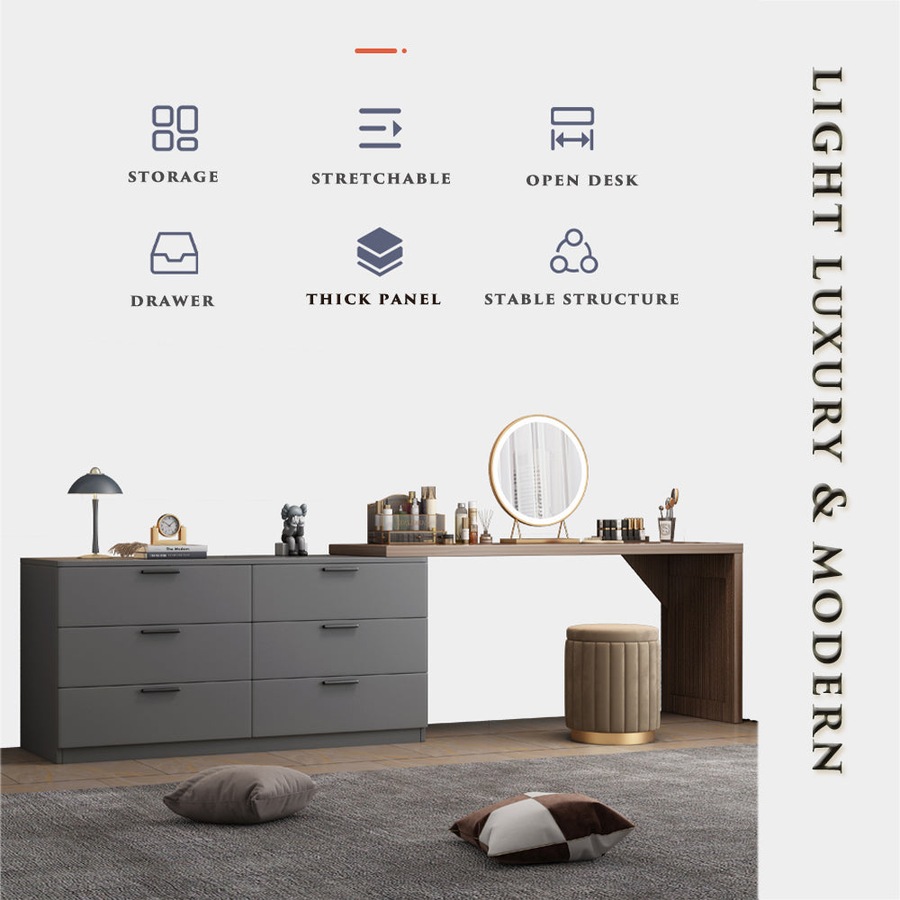 Foret Luxurious Extendable Desk Office Home Study L-shape Lowboy Storage Cabinet Grey