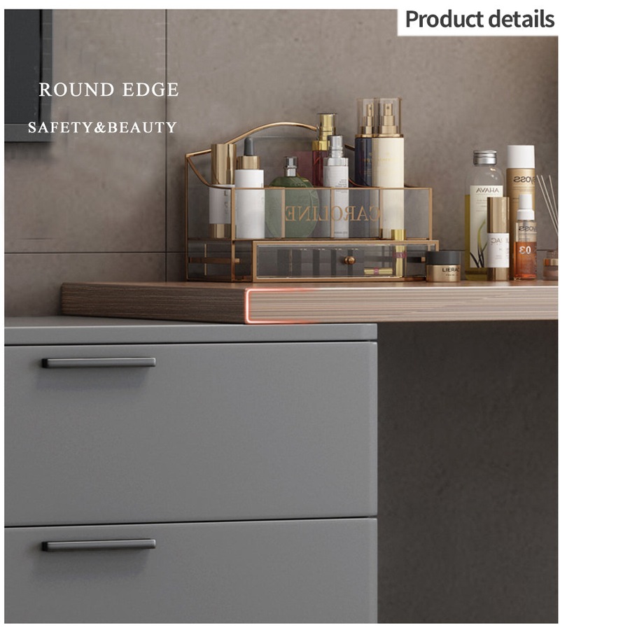 Foret Luxurious Extendable Desk Office Home Study L-shape Lowboy Storage Cabinet Grey