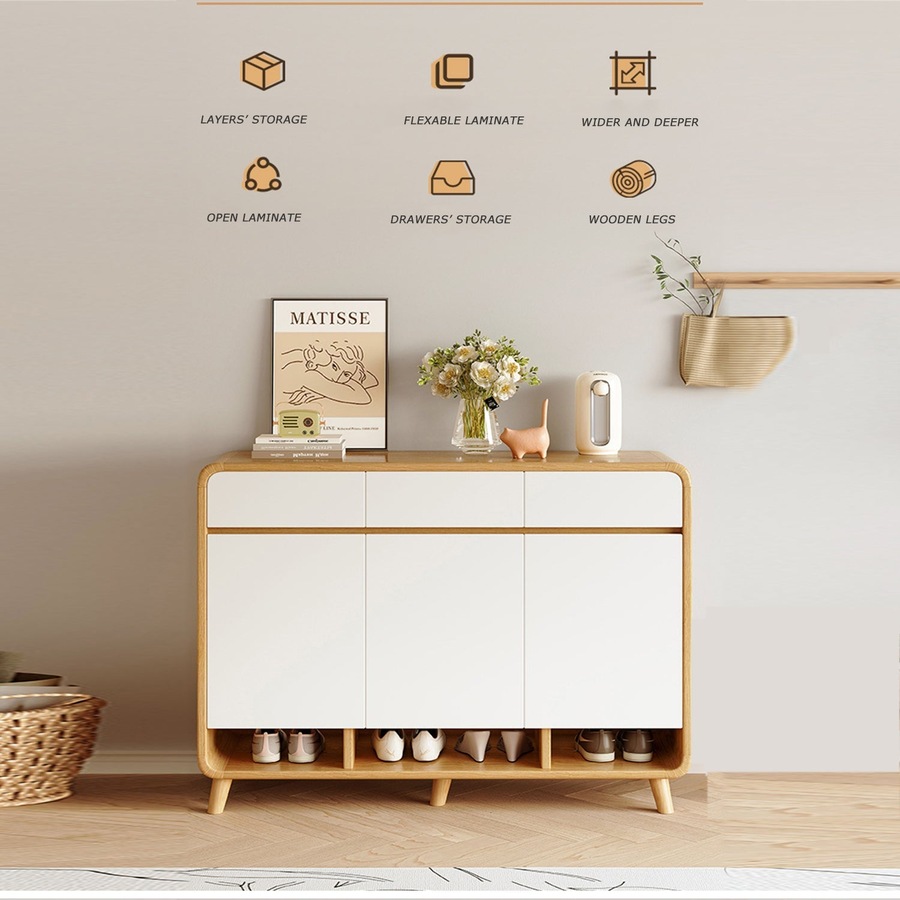 Foret Shoe Cabinet Shelf Modern Large Storage Cupboard 2 Drawers 120cm White